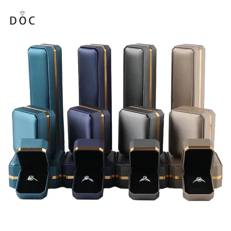 DOC Free Sample PU Leather Jewelry Box with Custom Logo Wholesale Blue Jewelry Packaging Box
