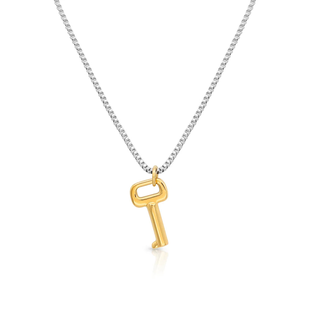 Chris April 316L Stainless Steel Gold Plated Box Key Chain Charms Choker Necklace Women