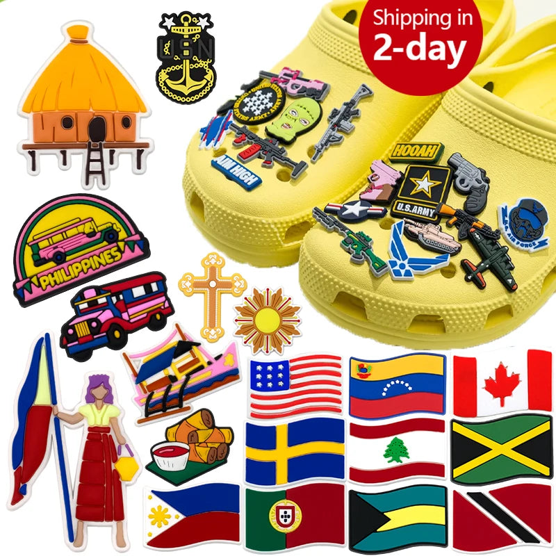 2D Soft PVC American Flag Shoe Charms New Designer Country Flag Shoe Decorations Manufacturer's Bulk Set for Anime Philippines