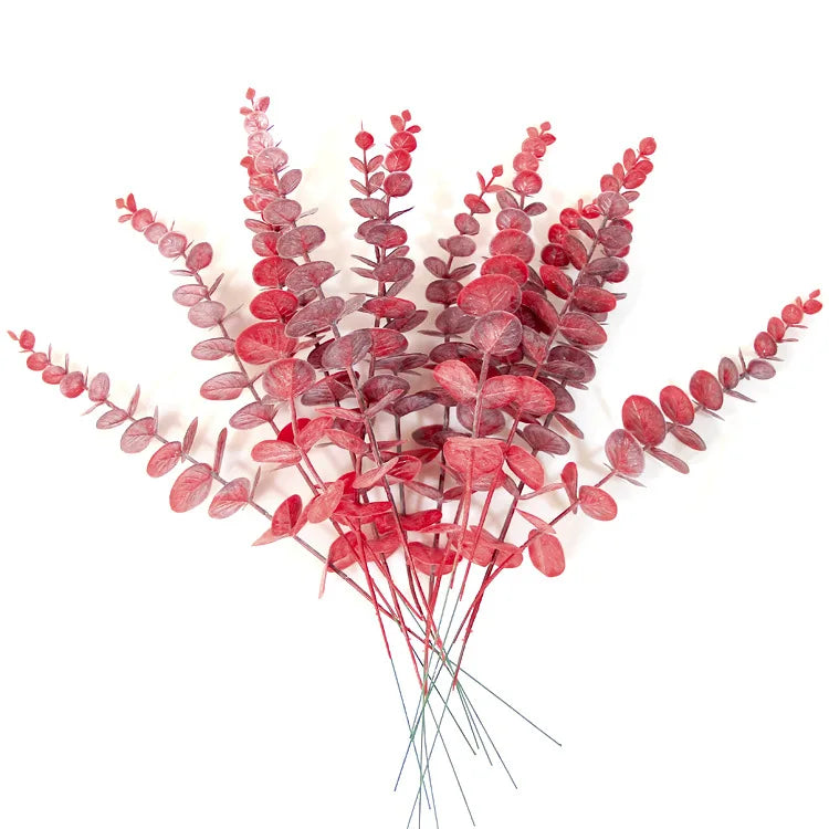 O-X626 Wholesale High Simulation Artificial Plant Soft Rubber Eucalyptus Stems DIY Accessory White Green Artificial Eucalyptus