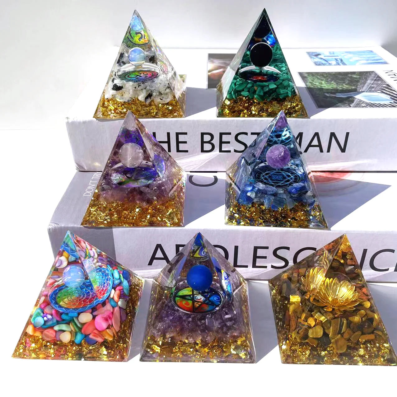 Bulk Wholesale 6cm Orgonite Pyramids Rose Quartz Crystal Sphere  Resin Handmade Energy Generator Healing Chips Stone Crafts