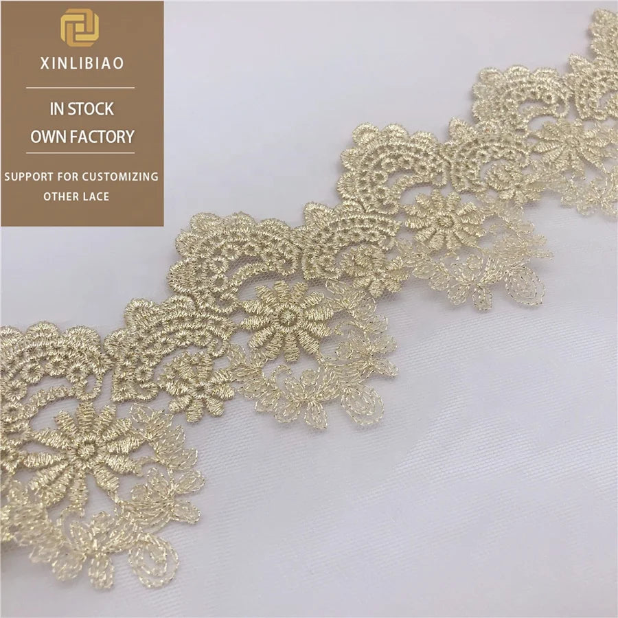Embroidery Lace Mesh Clothing Accessories Gold Dress Home Decor Soft Handmade DIY Beaded Accessory Stock