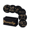 Housewarming Gifts for Home Decoration Solid Wood Round Farmhouse Coasters Set of 6 with Holder Eco-Friendly