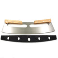 Long Stainless Steel Half Moon Pizza Cutter with Wooden Handle Bread Shake Knife and Party Peel Tool for Toast and Events