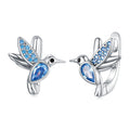 925 Sterling Silver Humming Bird Hoop Earrings for Women Blue Zircon Drop Ear Clip Earring Ladies Luxury Wedding Jewelry SCE1503