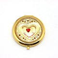 SHINNYGIFTS Double-Sided Heart-Shaped Makeup Mirror Metal with Diamond-Studded Valentine's Day Novelty Gift