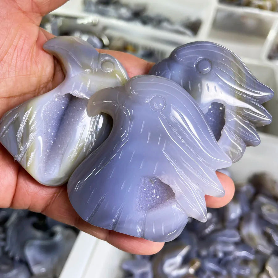 Natural Gemstone Druzy Agate Geode Eagle Crystal Carvings