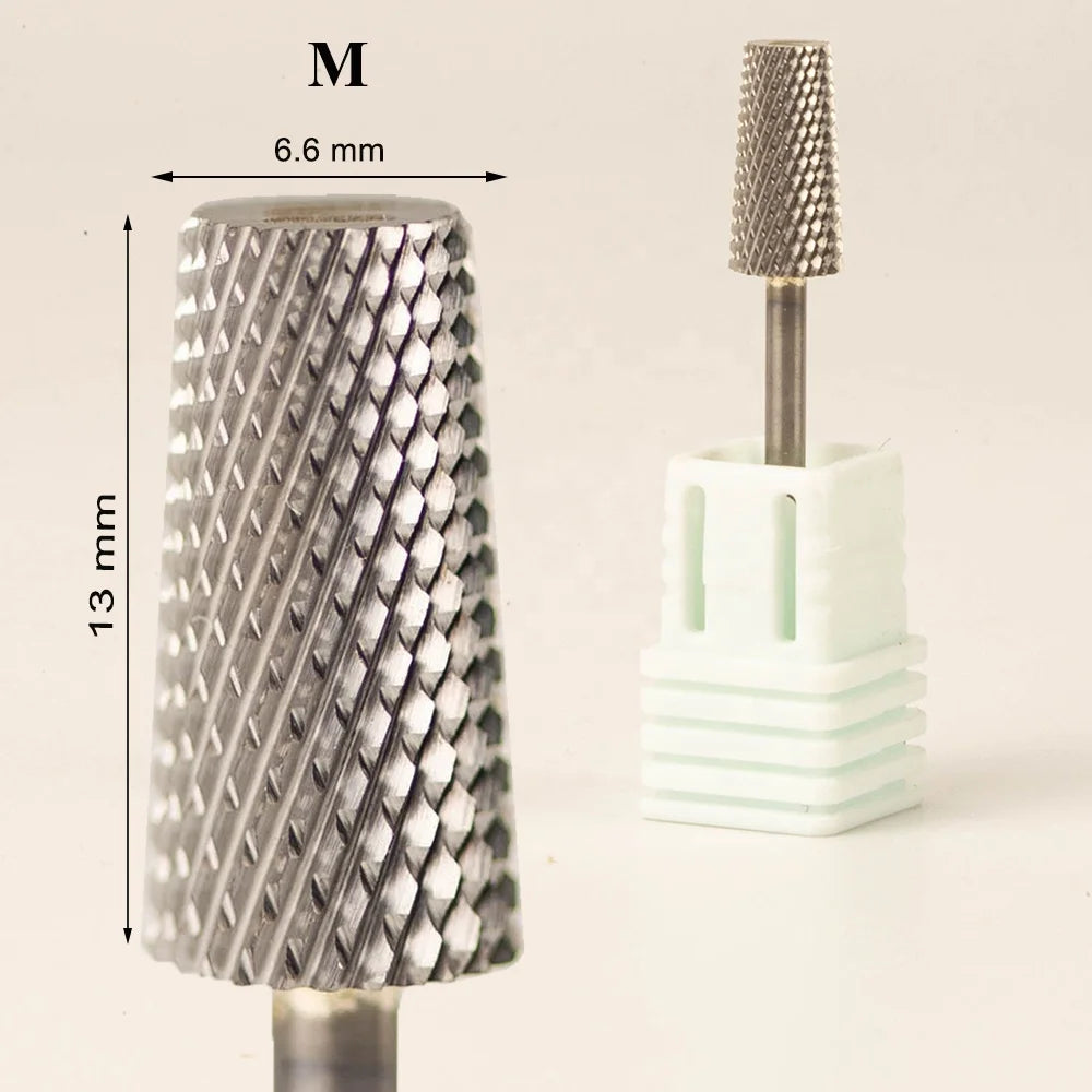 3/32" No Chamfer Cross Cutting Teeth 6.6mm E-File M Professional Large Barrel Flat Tapered Tungsten Carbide Nail Drill Bits