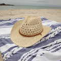 Summer Unisex Retro Western Cowboy Hat Hand Crocheted Paper Straw for Men Women Sun Shade for Beach Outdoor Fishing Travel