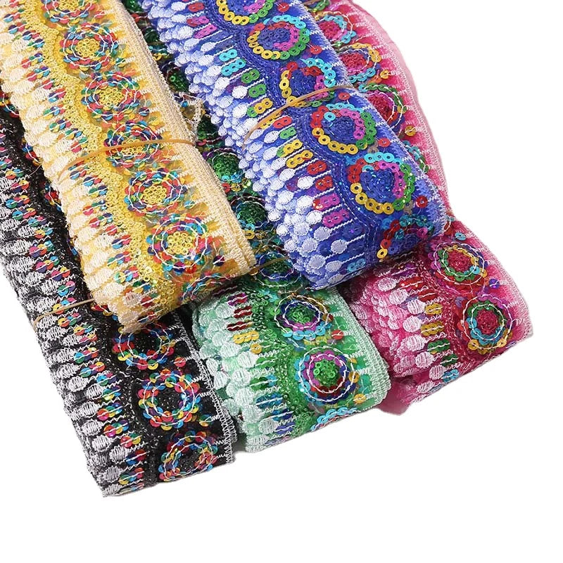 Diy Clothes Accessory Sewing Ethnic Trimming Mesh Fabric Organza Lace Embroidery Costume Water Soluble Sequined Beaded Trims