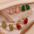 Draemshow Earrings Colorful Waterproof Natural Stone Stud Earring Boucle D'oreille Stainless Steel Wholesale
