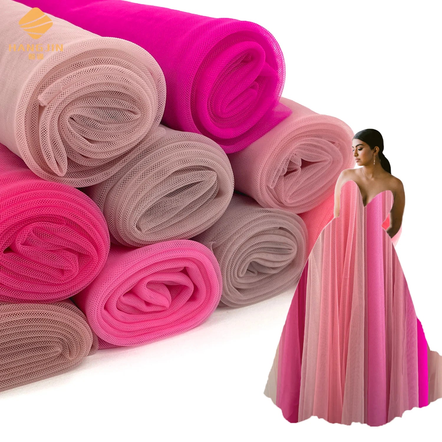 Wholesale 100% NYLON Illusion Tulle Fabric pink Color Mesh Net for Tutu Dress Children's Skirt