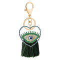 Wholesale Turkish Blue Eye Pendant Key Chain Shiny Rhinestone Love Heart Evil Eyes Tassel Keychain for Gift