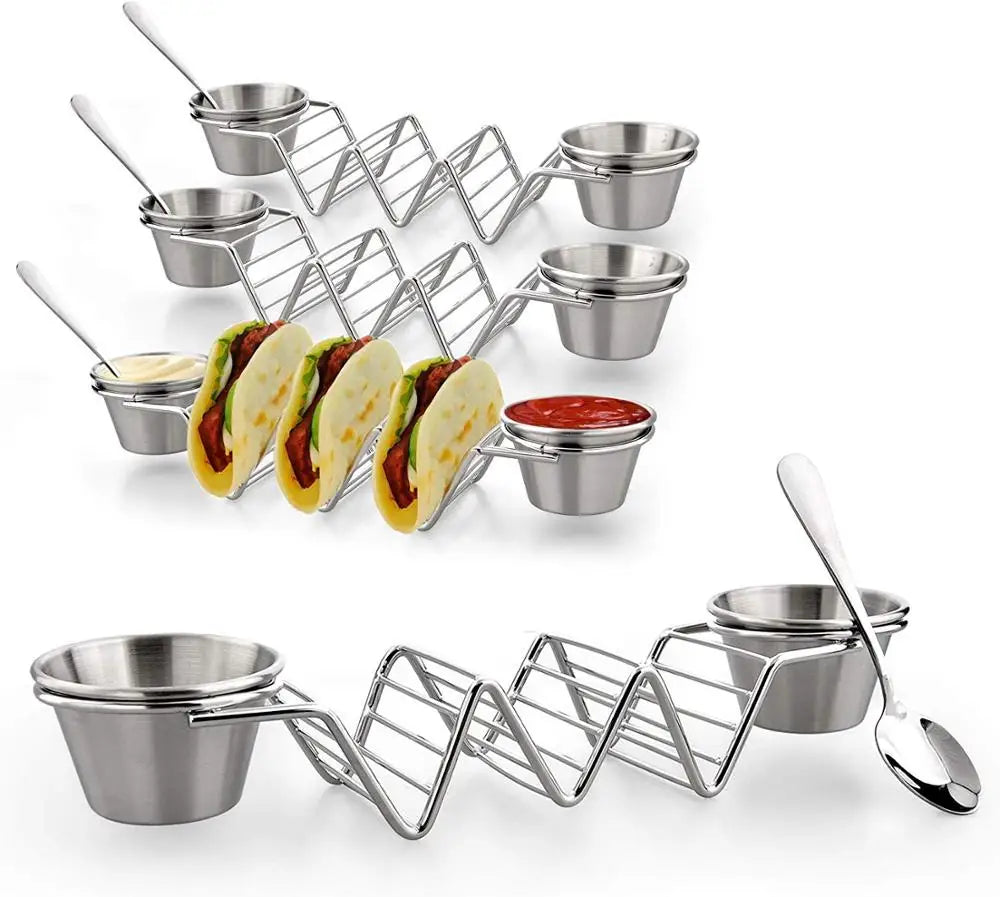 Premium Stainless Steel Upgrade  Shell Stand up Pancake Holders  and Sauce Cup Set