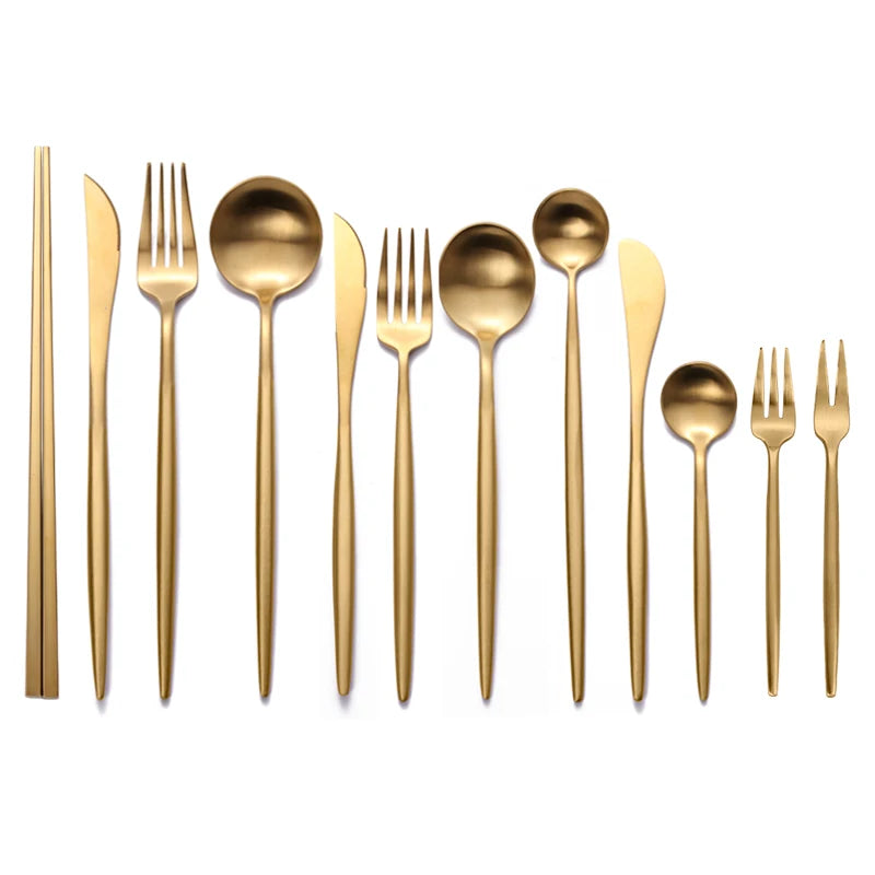 Wholesale 18/10 Stainless Steel Gold Flatware Dinner Set Kitchen Cutlery Set Silverware Sets