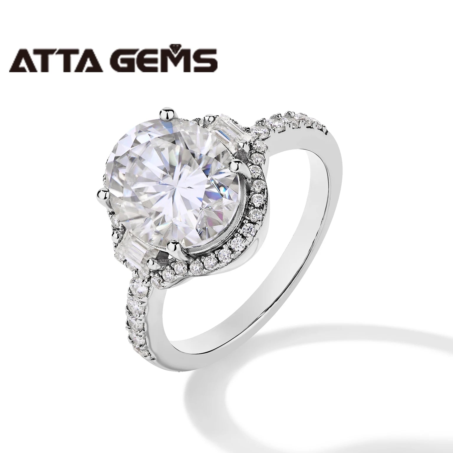ATTA 5CT Oval Cut Moissanite Solitaire Ring for Women D Color Diamond Ring S925 Sliver Gold Plated Wedding Ring