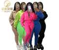 2024 New Arrival Women's Casual Two Piece Sets Long Sleeve Top with Full Zipper and Pants Dropped Shoulder Tracksuits Clothing