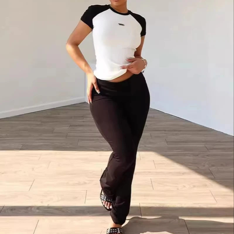 Good Selling Casual Short Sleeve Women Tracksuit Shirt Top and Long Pants Two Piece Women's Casual Set