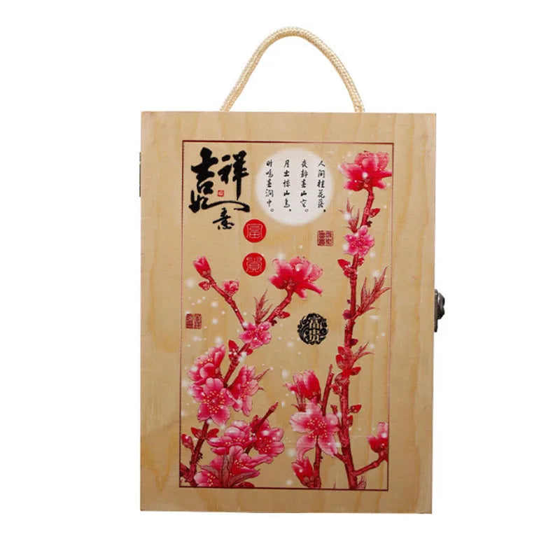 Custom Painted Wooden Mooncake & Pastry Gift Packing Box Chinese Feature Wood Crafts for Wall Signs or Storage