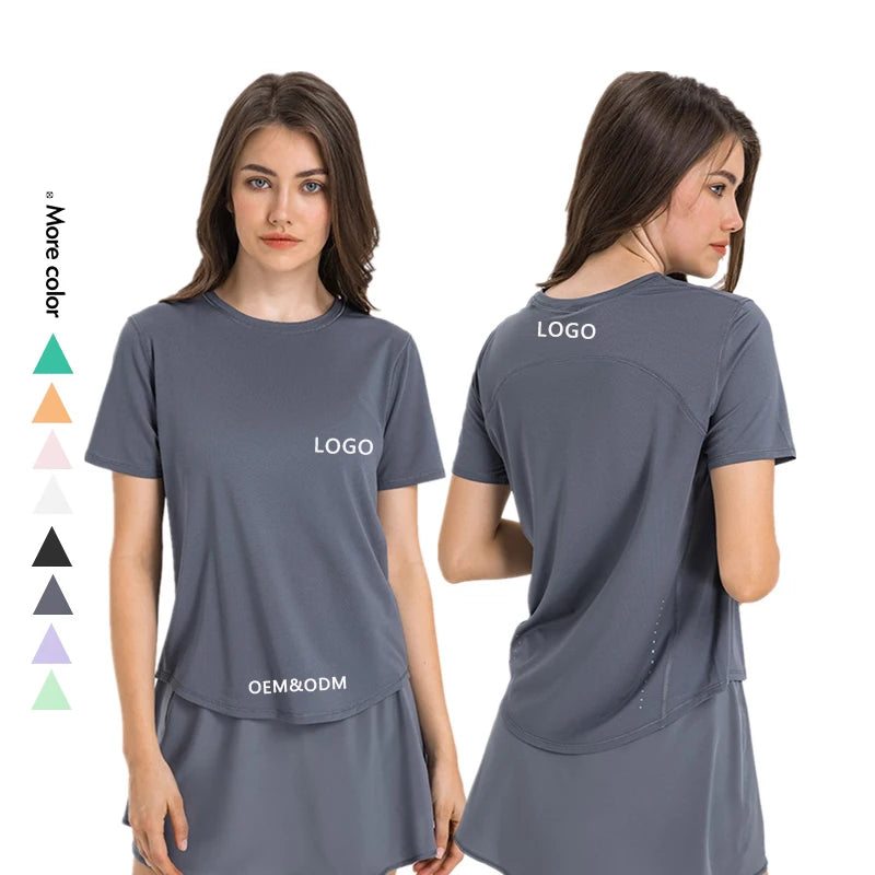 Xsunwing Custom Logo Running Shirts Women Short Sleeve Plain Quick Dry Gym Athletic Tops Sportswear Women Yoga t Shirt WDQ333