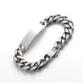 Retro Engrave Stainless Steel Rectangle Lobster Clasp Shinny Cuban Link Chain Personalized Men's Blank Bar Bracelet