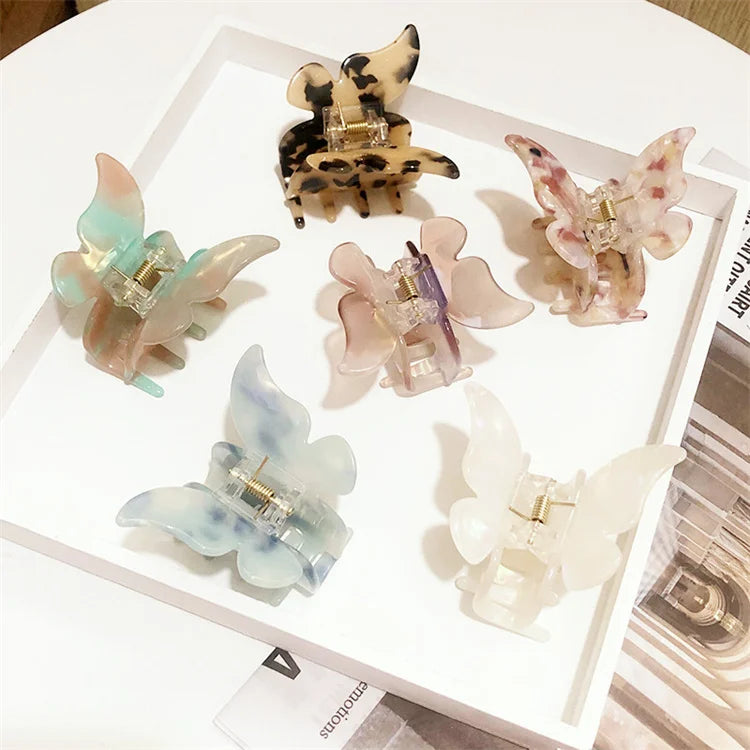 New Arrival Women butterfly Hair Claws Simple Colored Acetate Hair Claws Sweet Shape Hair Accessories for Girl