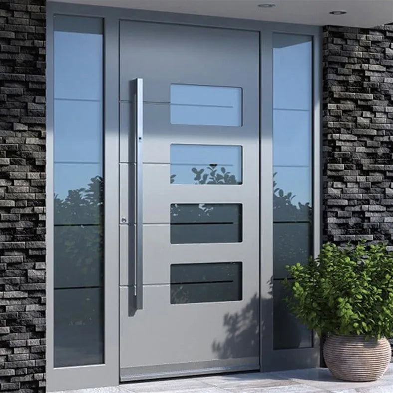 China Supplier Custom Us Style Glass Pivot Door Stainless Steel House Doors All Types Front Doors for Houses Modern