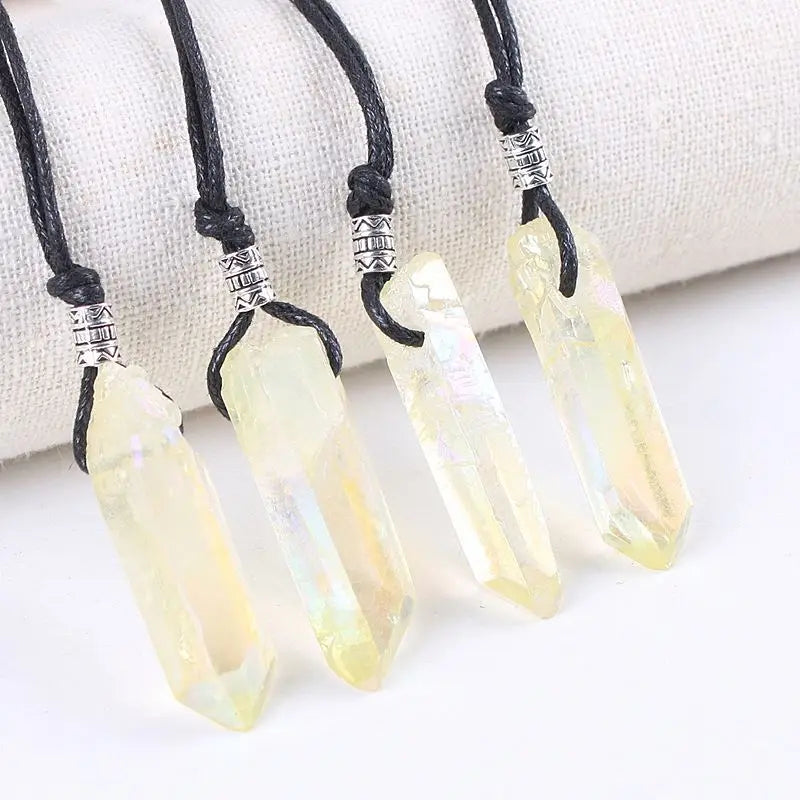 DIY Natural Stones Hexagonal Crystal Clear Quartz Point Reiki Chakra Necklace Pendants