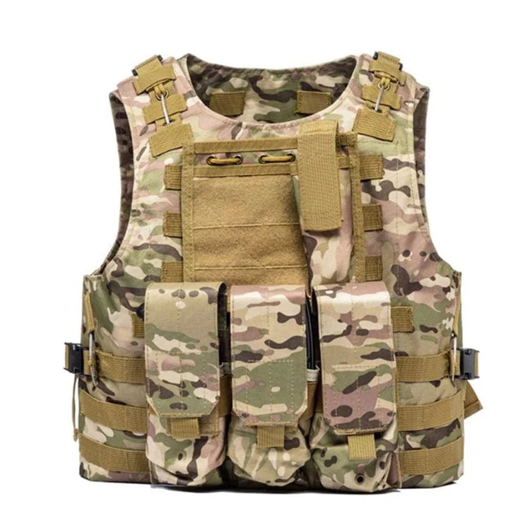 Men Tactical Vest MOLLE Plate Carrier for Hunting/ Training Adjustable Camo Security Vest with Quick Release & Armor Pockets