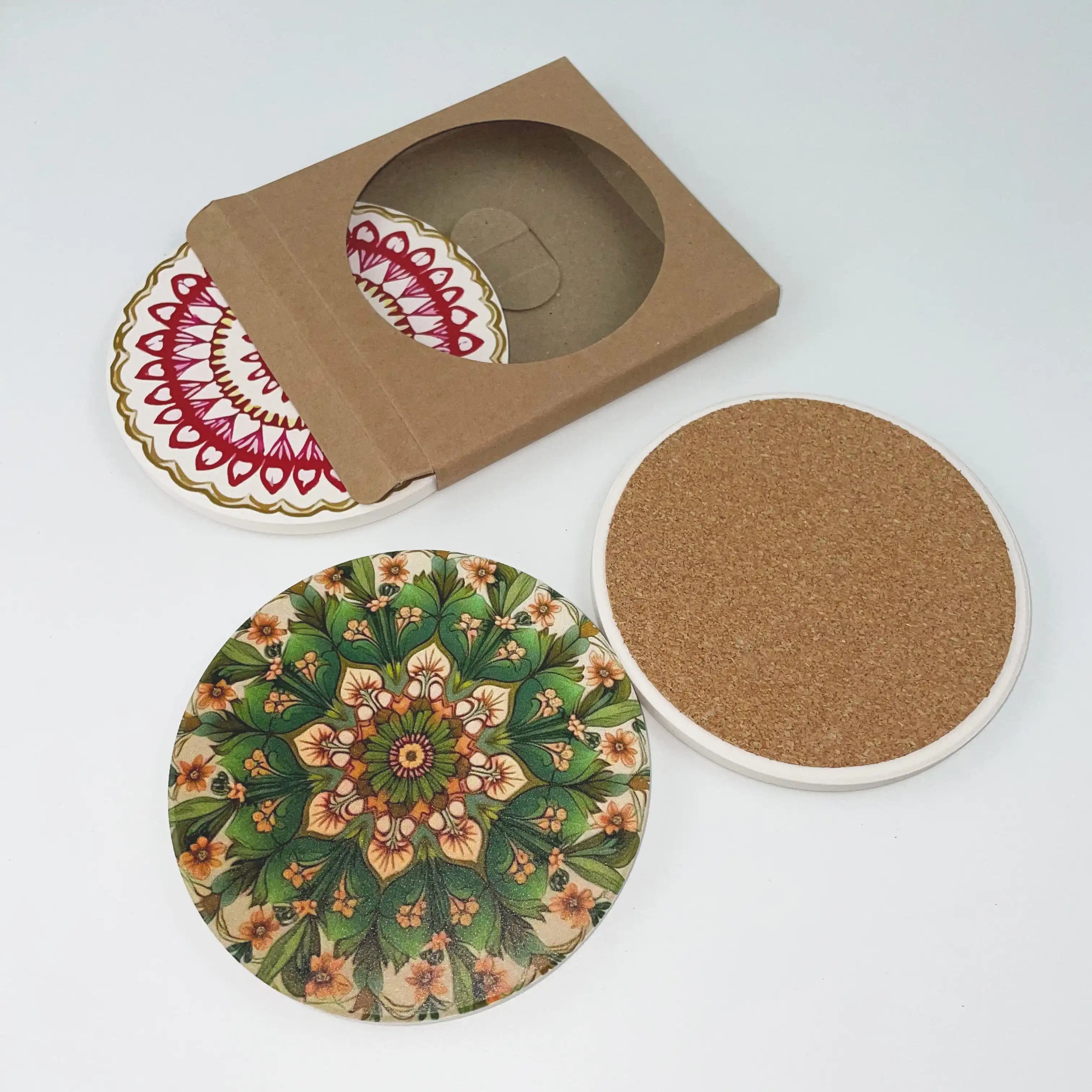High Quality Customized Eco-Friendly Durable Ceramic Coasters Cork Base Non-Slip Water Absorbent Wholesale Price for Coffee