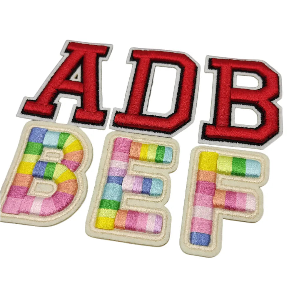 Custom Eco-Friendly 6cm Rainbow Small English Alphabet Embroidery 3M Sticker Patch Ventralex 3D Letter Design