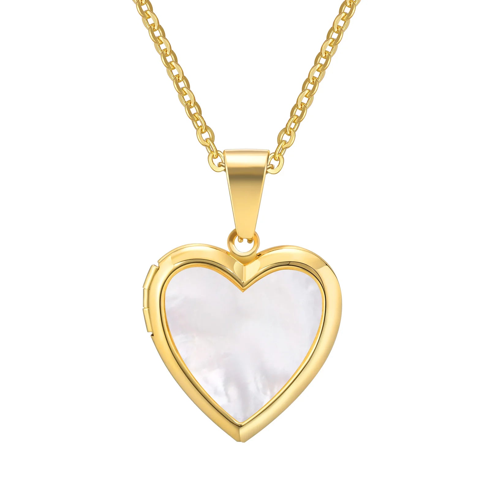 Vnox Gold Silver Color Stainless Steel Full Gloss Shell Women's Openable Heart Photo Locket Pendant Necklace