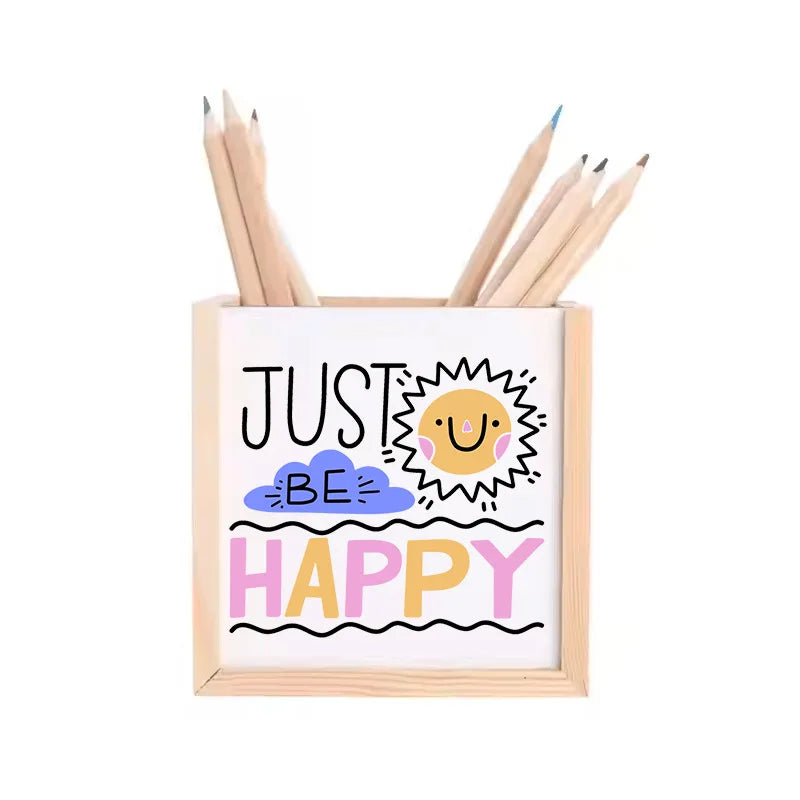 Sublimation Blanks Customized Wooden Desktop Pencil Pen Holder Container for Student's Gift