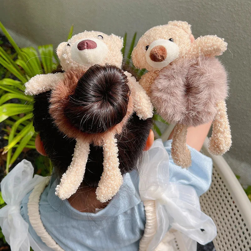New Women Girls Cute Plush Bear Rabbit Scrunchie Ponytail Hair Tie Decorate Elastic Hair Bands Headband Fashion Hair Accessories