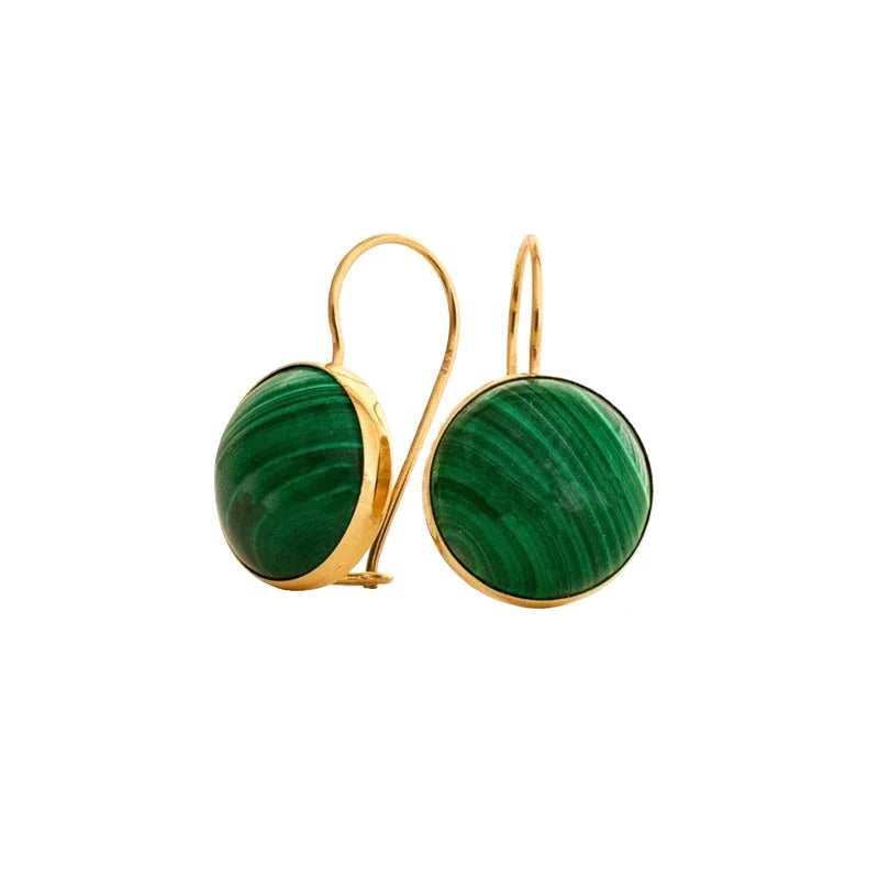 925 Sterling Silver Earrings Jewelry Gorgeous Malachite Green Gemstone Round Green Malachite Dangle Earrings