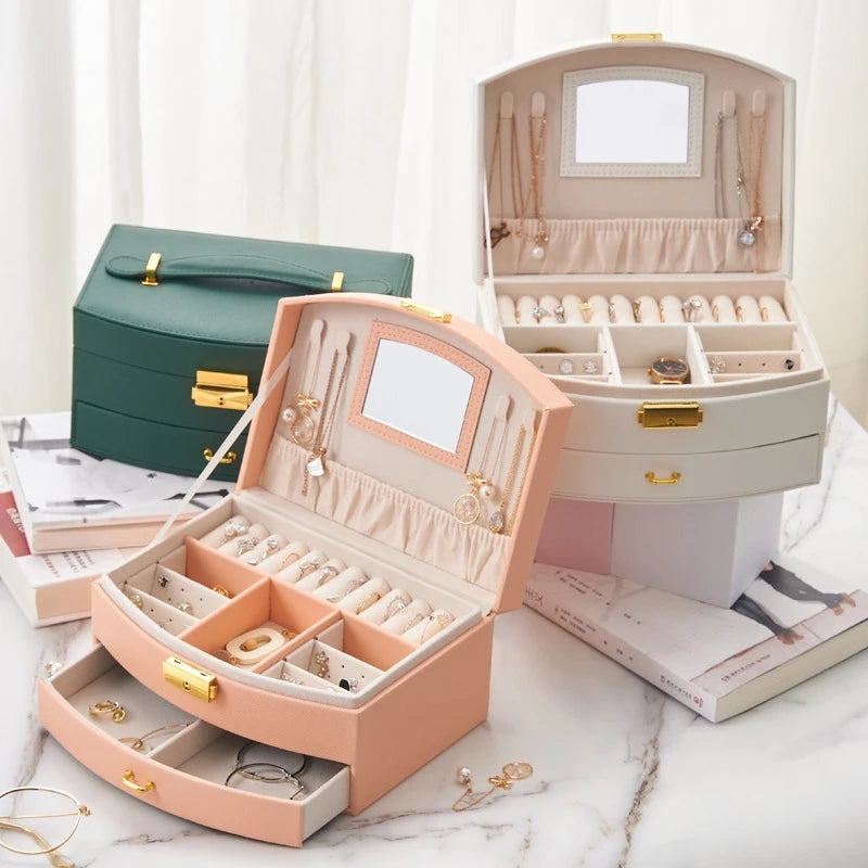 Custom logo Luxury Jewelry Box Multi-layer Large Capacity With Lock Jewelry Box Earrings Drawer Type Storage Box