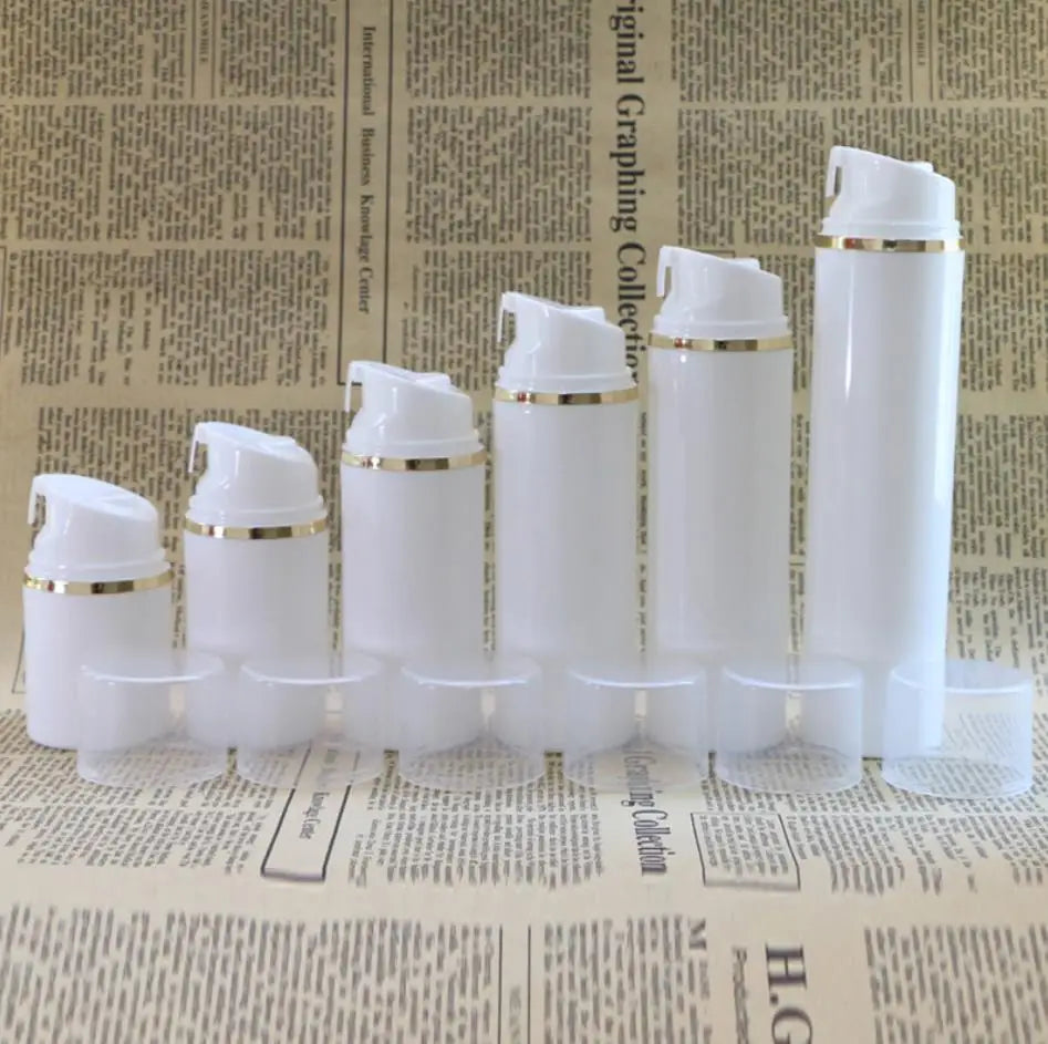 30ml 50ml 100ml 120ml White Plastic Airless Pump Bottle Silver Gold Line Custom Empty Cosmetic Lotion Serum Bottles Container