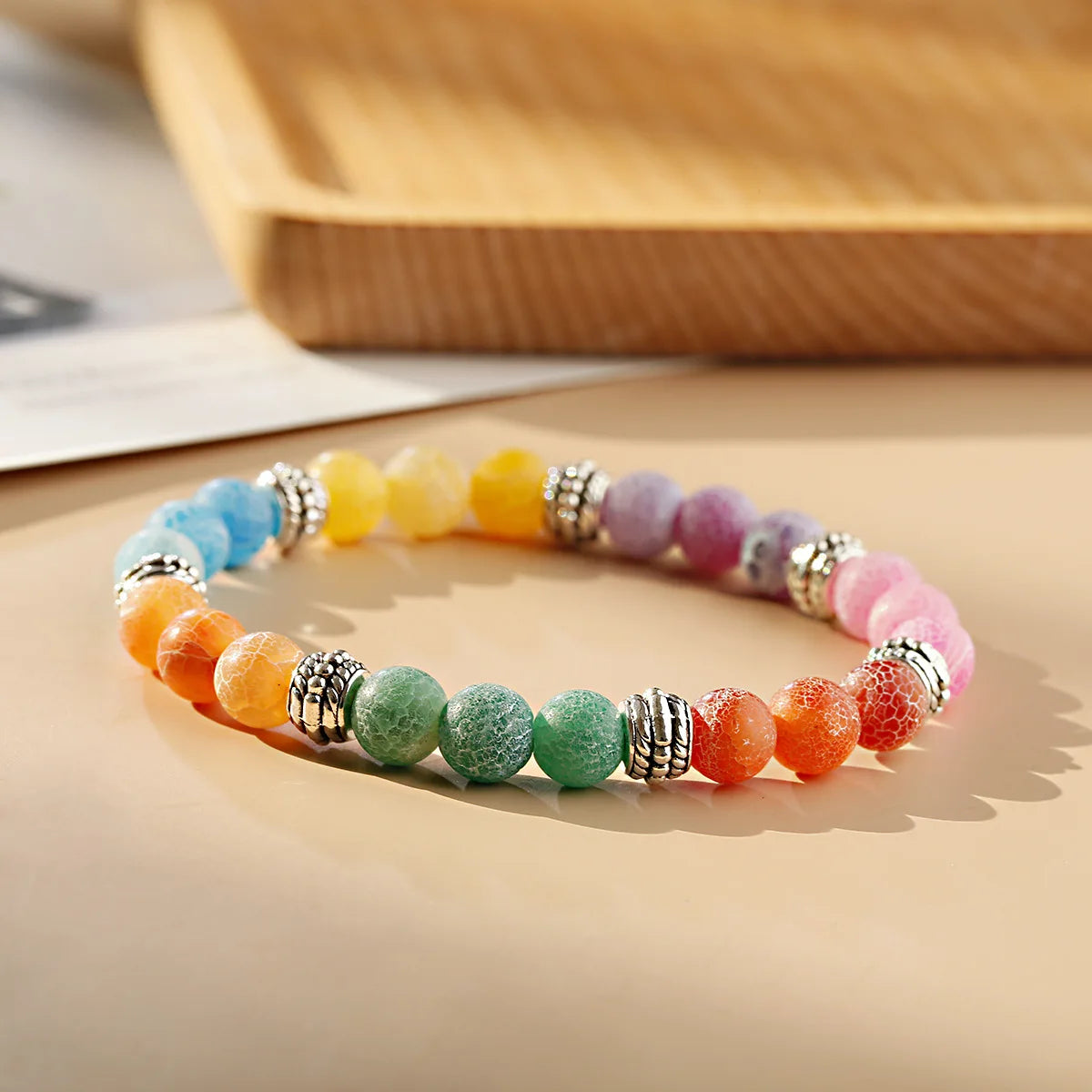 Handmade Vintage Charm Bracelet 8mm 7 Chakras Volcano Stone Agate Beads Personalized Gold ODM Unisex Trendy Fashion