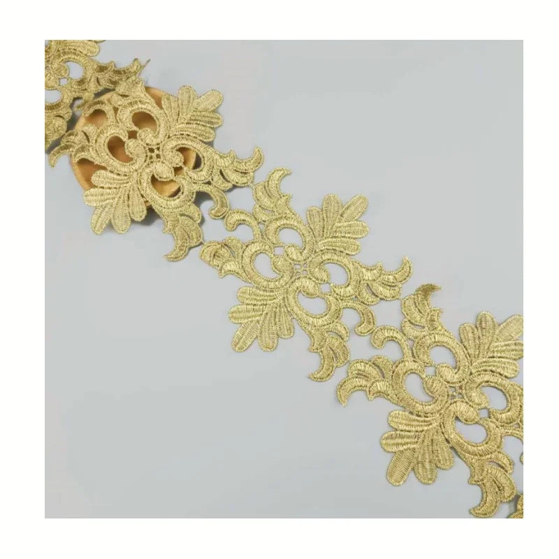 Competitive Price Hijab Gold Guipure Indian Embroidery Lace Trim African Lace Fabric for Women's Skirt Wedding Dresses BJDB89