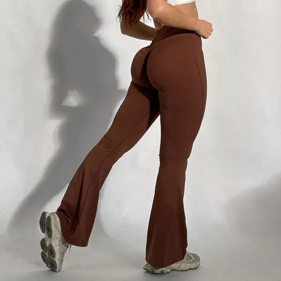 Women High Waist Soft Compression Scrunch Back Yoga Flare Pants