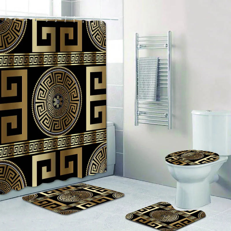 Custom Polyester Bathroom Shower Curtain Set New Design 3D 4 Piece Shower Curtain/