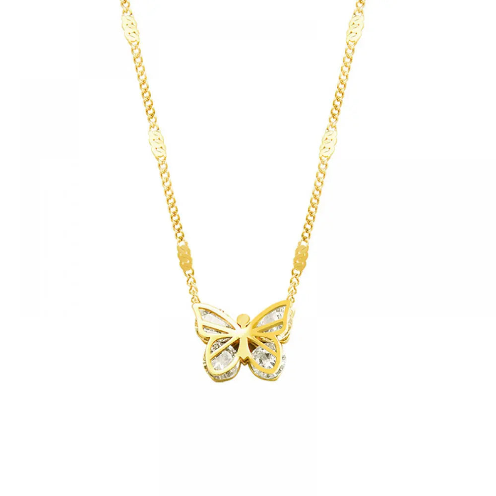 New Trendy Zirconia Bijoux Femme Fashion Stainless Steel Jewelry 18k Gold Plated Butterfly Pendant Necklace
