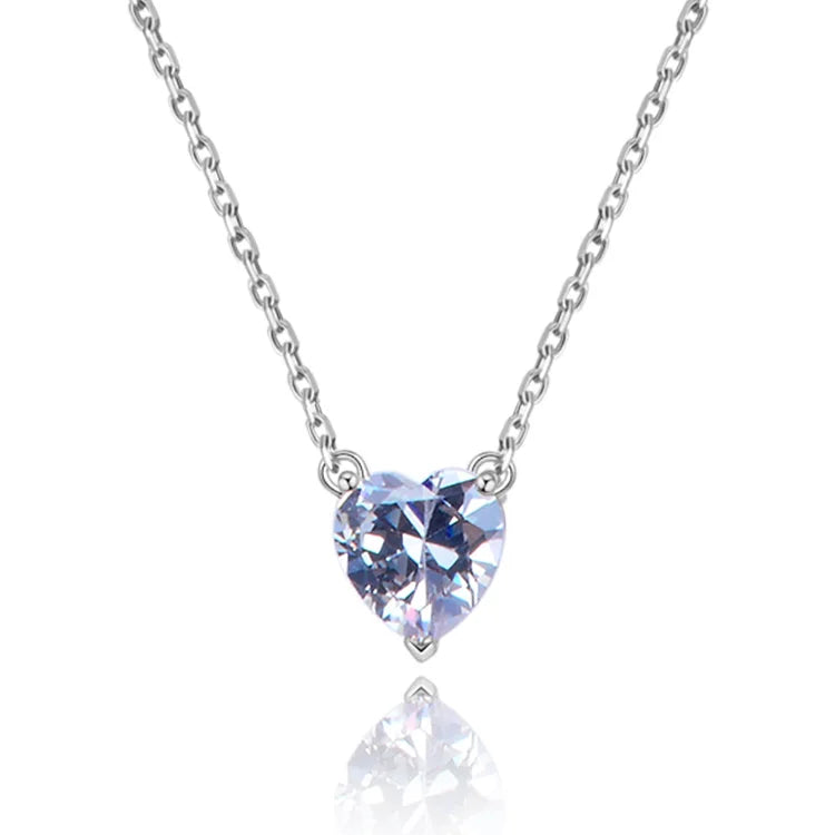 Simple Style 925 Sterling Silver Necklace with Zircon Diamond Love Heart Statement Necklace in Rose Gold for Weddings