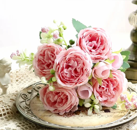 5-Head Silk Peony Flower Arrangement for Wedding Walkway Decoration Home or Office Decor for Christmas or Graduation