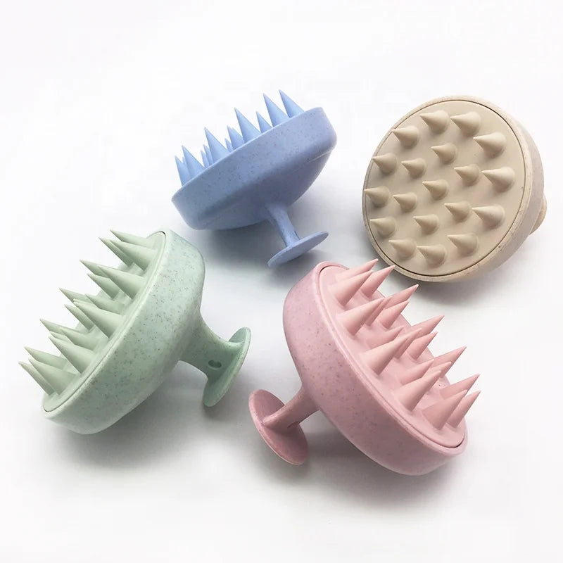 Private Logo Biodegradable Wheat Straw Hair Shampoo Brush Silicone Hair Scalp Massager