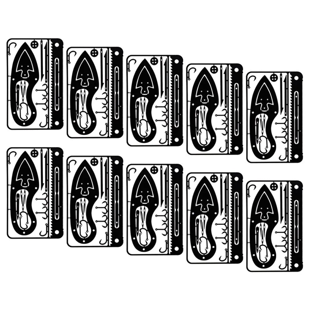 10 PCS Multi-Tool Card 17 In 1 Multifunction Fishing Hook Card for Emergency Survival Hiking Camping Fishing