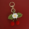 Handmade Yarn Crochet Doll Cherry Grape Flower Bag Charm Keychain Cute Knitted Amigurumi Fruit Toy Pendant Keyring Accessory