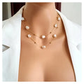 Elegant Stainless Steel Round Double Beaded Chain Gold Plated Baroque Faux Pearl Necklace Clavicle Chain for Women