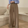 OUDINA Spring Summer High Waist Pleated Solid Color Casual Trouser Lady Loose Women's Suit Wide Leg Pants