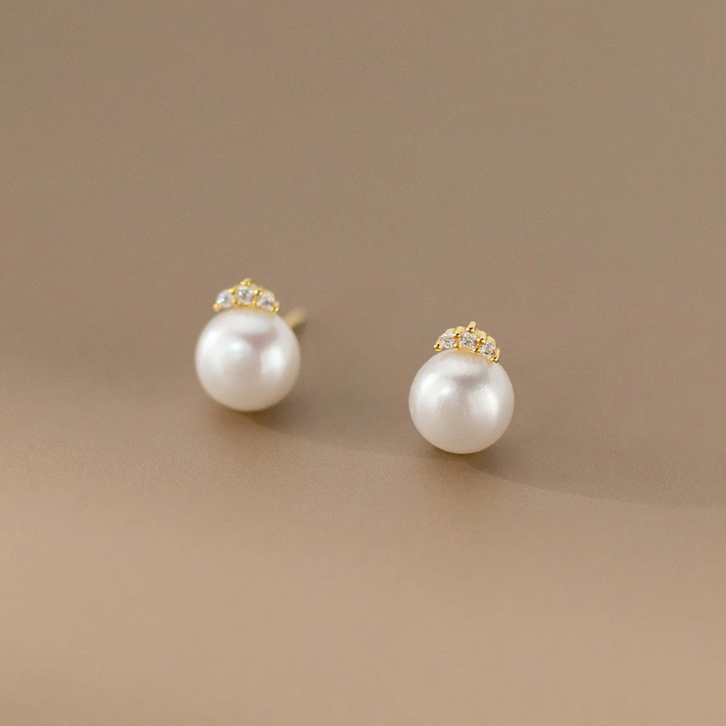 Fashion Jewelry Earring 925 Sterling Silver Pearl Diamond Earrings 18k Gold Plated Stud Earrings Women